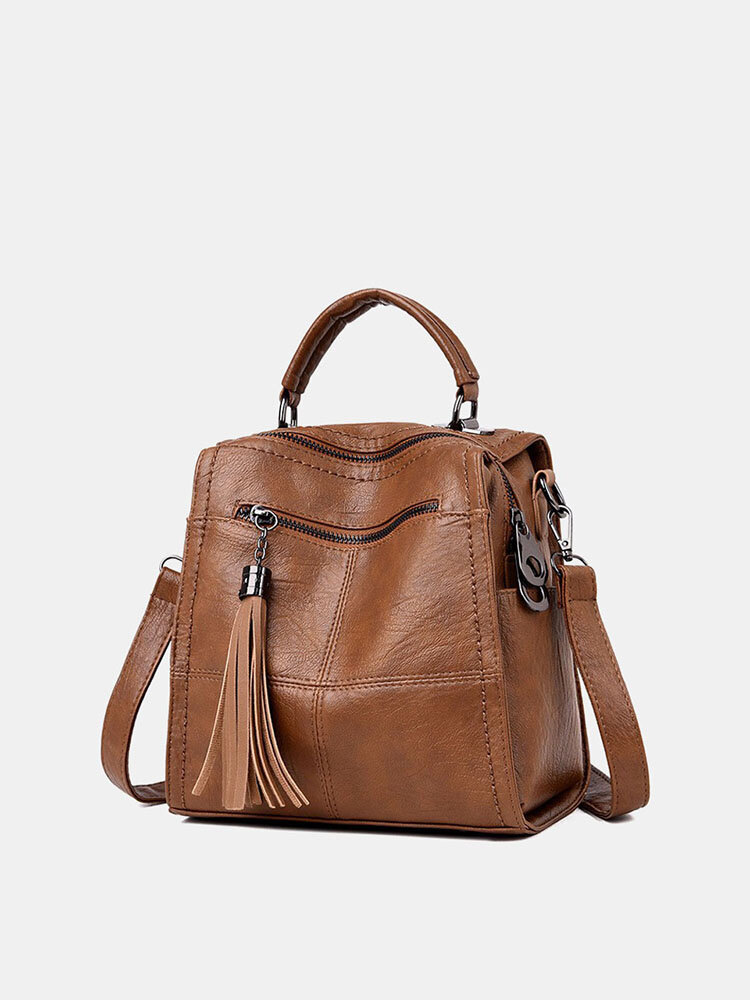 Women Multi-Carry Anti theft Tassel Multi-pocket Crossbody Bag Backpack