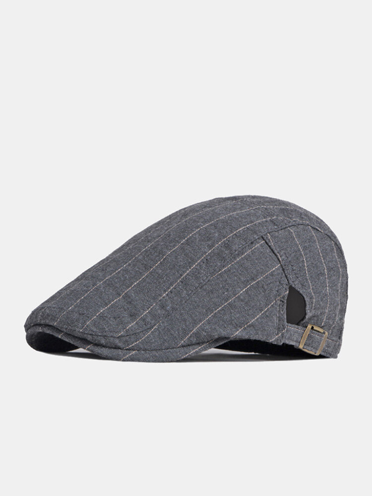 Men Cotton Vintage Striped Thin Breathable British Newsboy Hat Beret Flat Cap