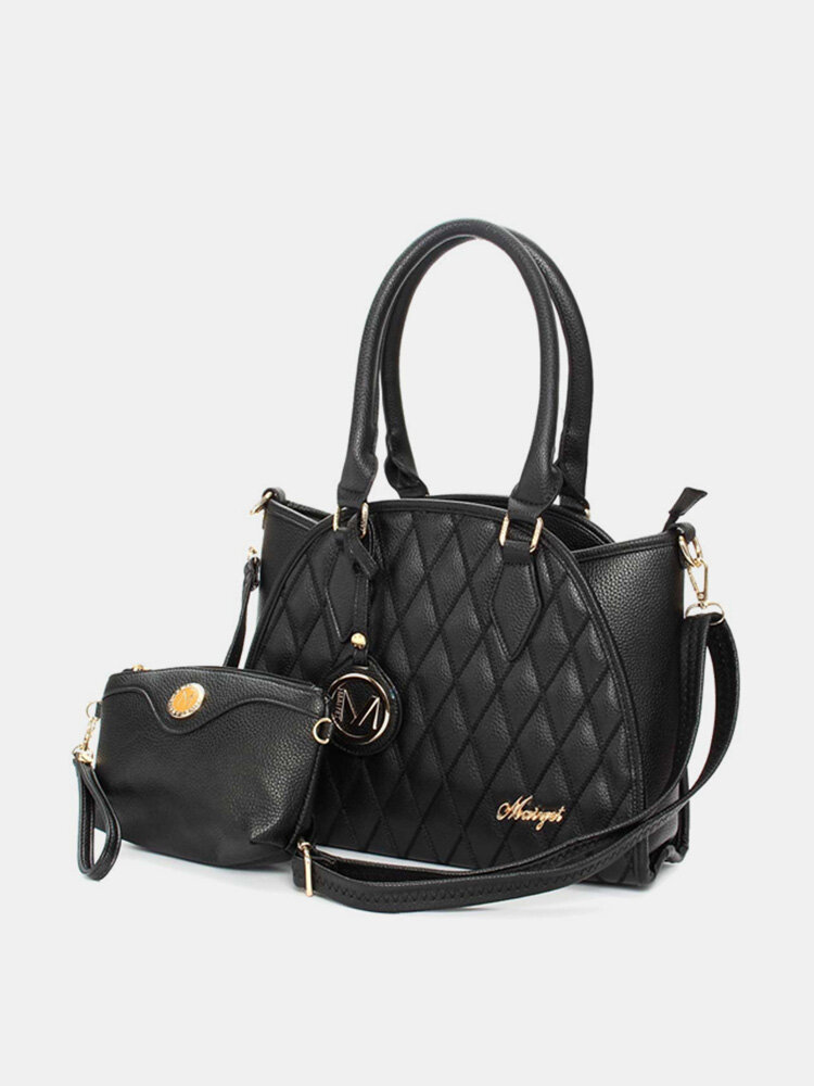 Ladies Elegant 2pcs Plaid PU Leather Handbag Clutch Bag Shoulder Bags