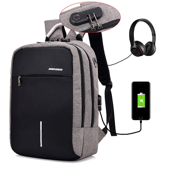 

Oxford Business USB Charging Port 16 Ince Laptop Bag Backpack For Men, Light grey;black;deep grey