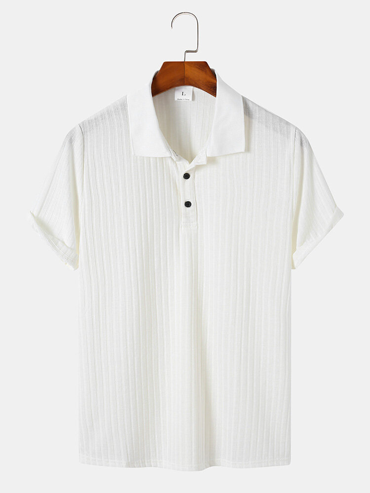 Mens Knit Texture Stripe Solid Sports Short Sleeve Golf Shirts