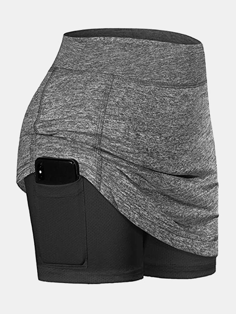 

Women Sports Shorts Compression Liner Breathable Tennis Skirt With Pocket, Red;purple;black;grey
