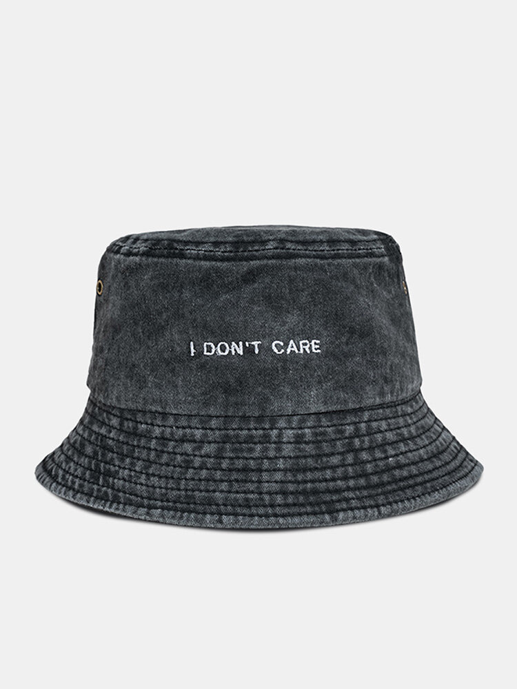 Unisex Washed Distressed Cotton Letter Slogan Embroidery All-match Sunshade Bucket Hat