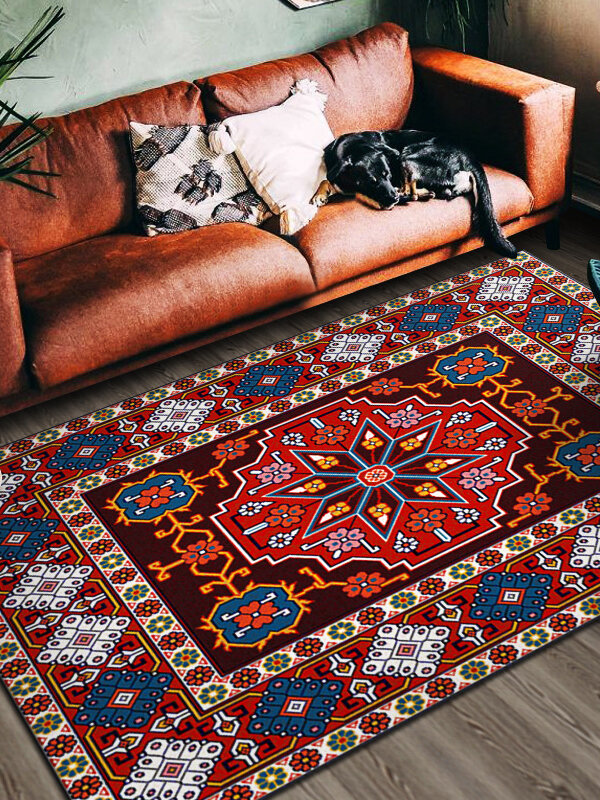 1PC Bohemia Style Retro Ethnic Overlay Geometric Pattern Living Room Dining Room Bedroom Table Bedside Sitting Anti-slip Carpet