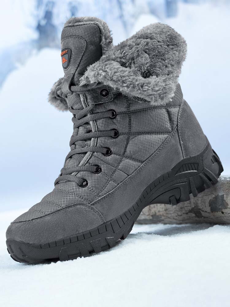 Men Warm Lining Stitching Water Proof Casual Short Calf Snow Boots