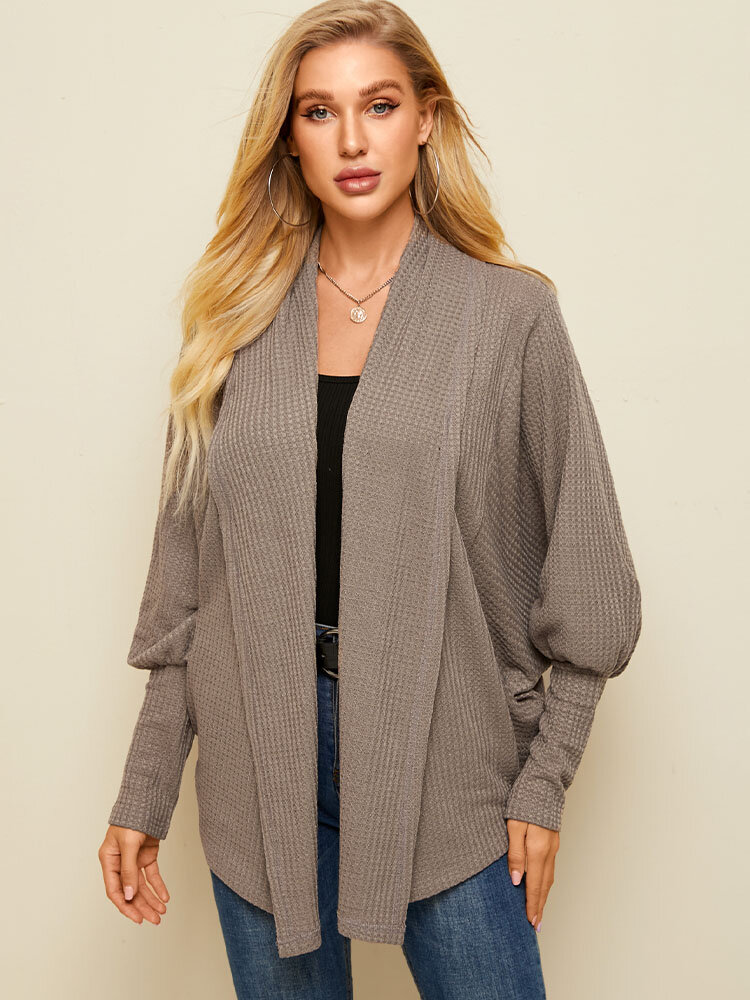 Solid Color Dolman Long Sleeve Loose Casual Cardigan For Women