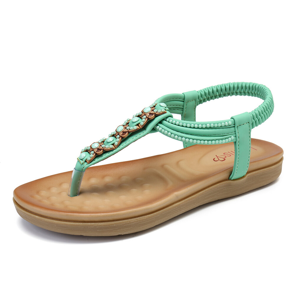 LOSTISY Decor Comfy Clip Toe Elastic Beach Flat Sandals 