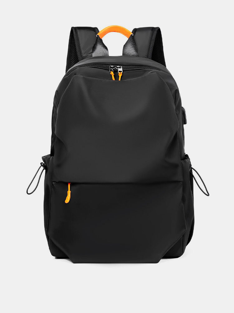 Men Nylon Casual Large Capacity Waterproof USB Charging Travel Bag Backpack