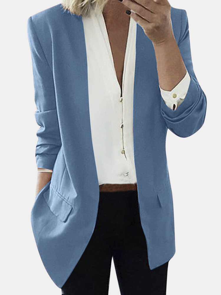 Solid Color Slim Suit Long Sleeve Jacket For Women