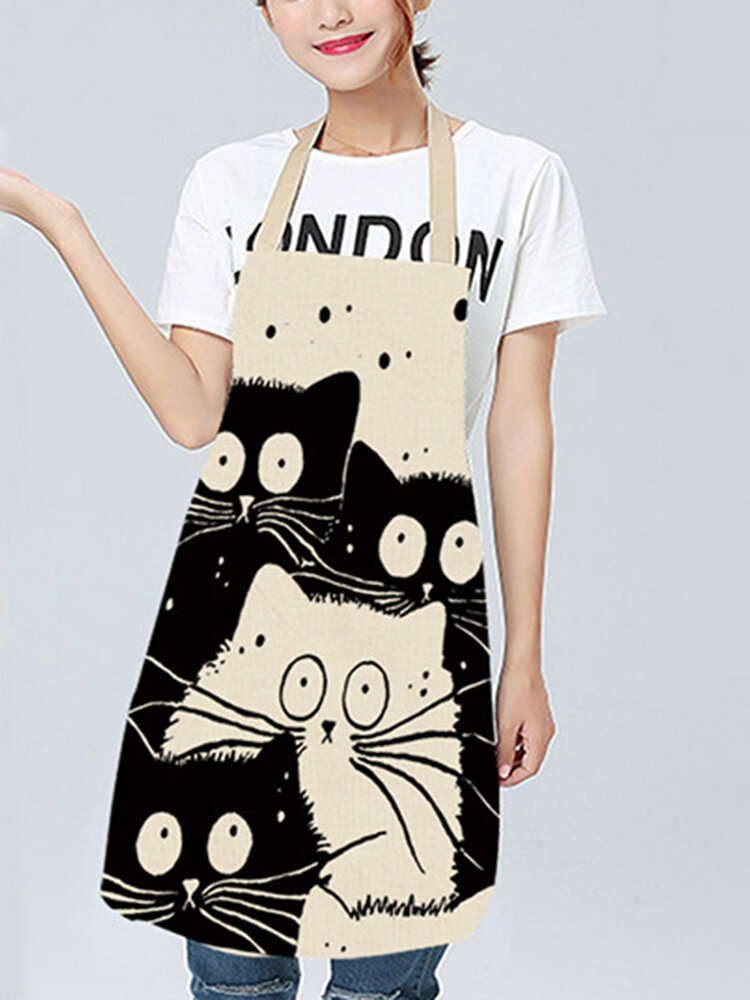 Black Cat Pattern Cleaning Colorful Aprons Home Cooking Kitchen Apron Cook Wear Cotton Linen Adult Bibs