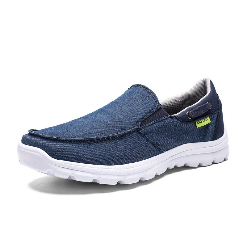 

Large Size Men Washed Canvas Comfy Soft Sole Slip On Casual Shoes, Blue;grey