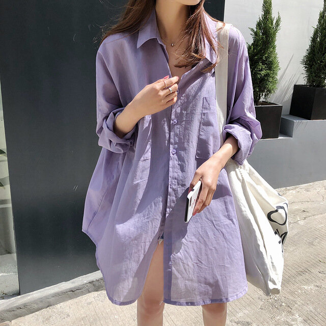 Solid Color Shirt Women's Loose Thin Large Size Sunscreen Leisure