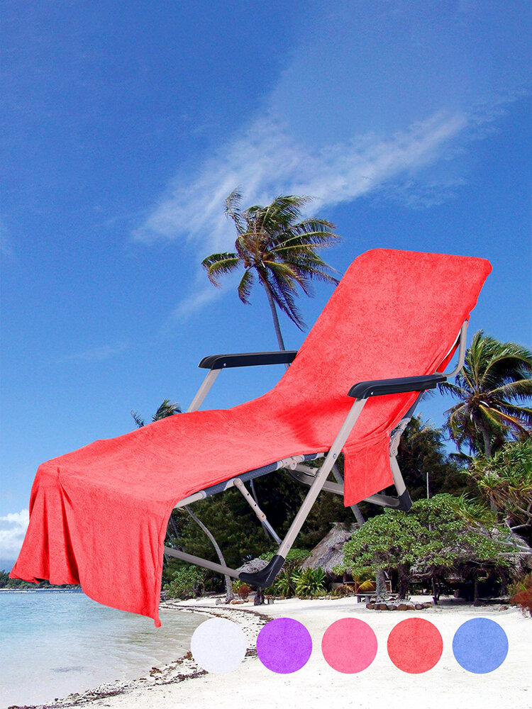 Beach Chair Cover Microfiber Pool Lounge Chair Towel Solid Color With Pockets Bag for Holiday Garden Lounge Pad