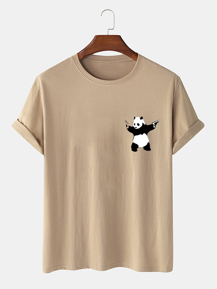 Mens 100% Cotton Panda Printed Casual Short Sleeve T-shirts