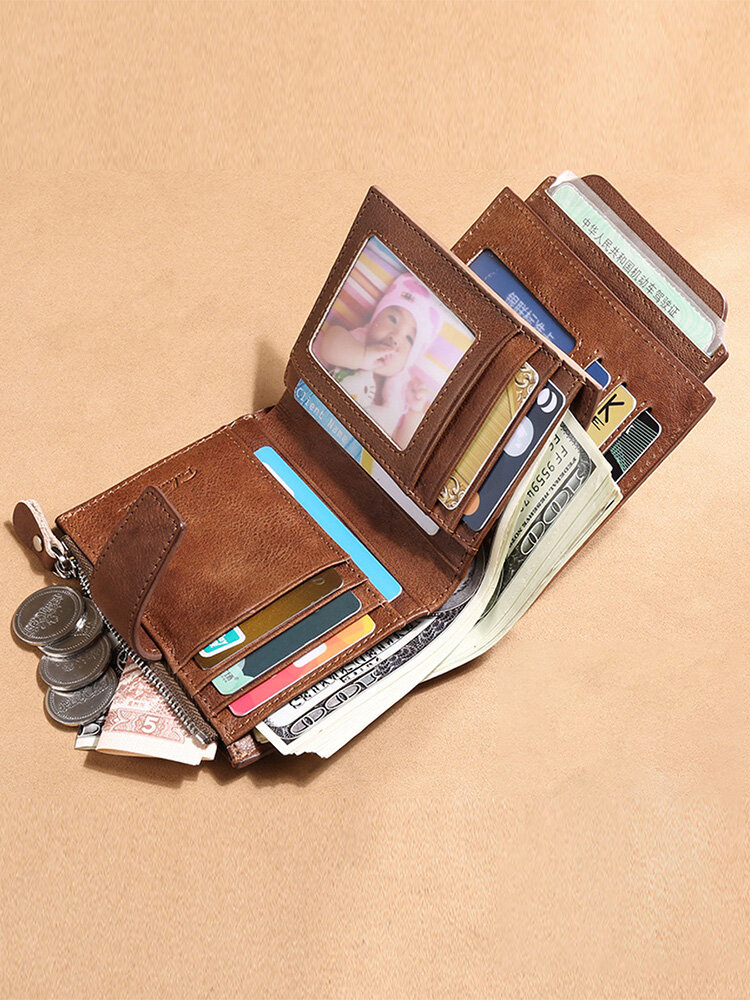 Men Genuine Leather RFID Anti-theft SIM Card Slot Multi-card Slots Large Capacity Foldable Card Holder Wallet