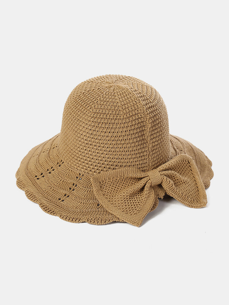 Women Bowknot Decoration Opening Breathable Sunscreen Straw Hat