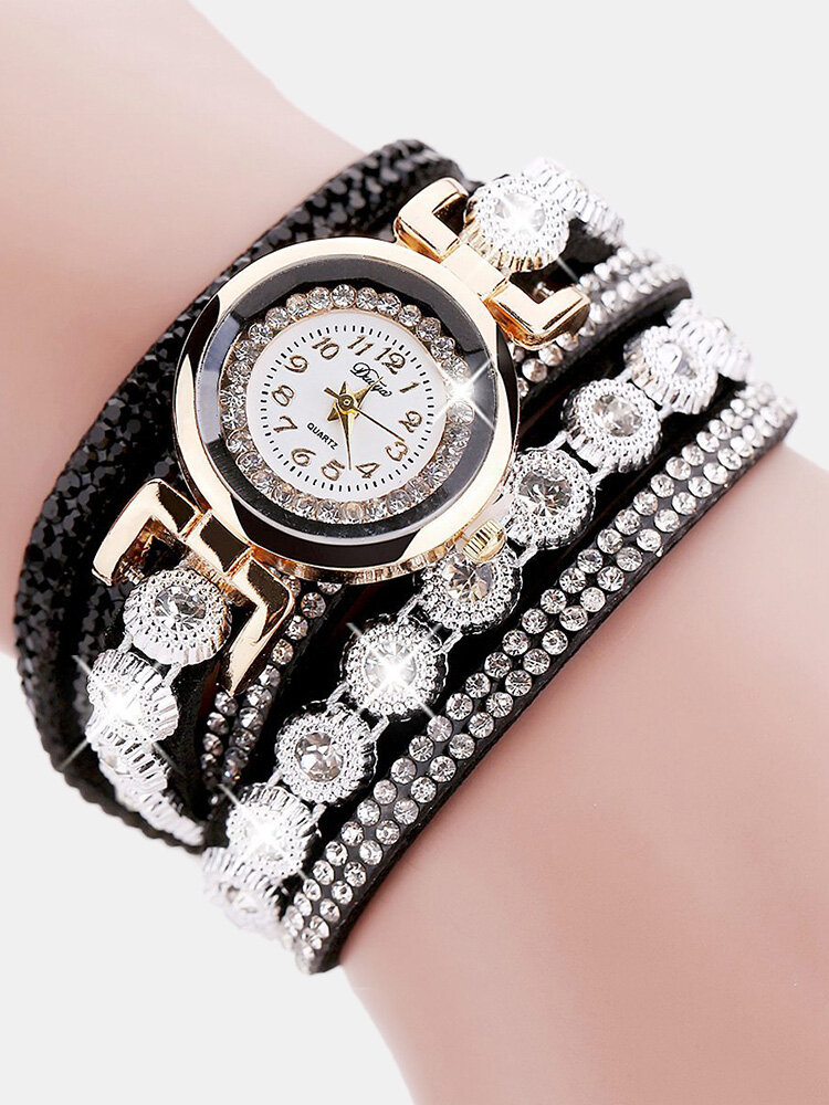 Fashionable Multilayer Wrist Watch Bling Rhinestone Round Dial Bracelet Women Watch