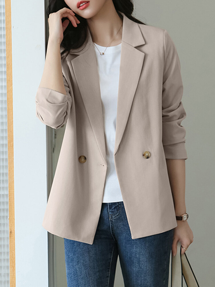 Solid Button Front Lapel Long Sleeve Blazer