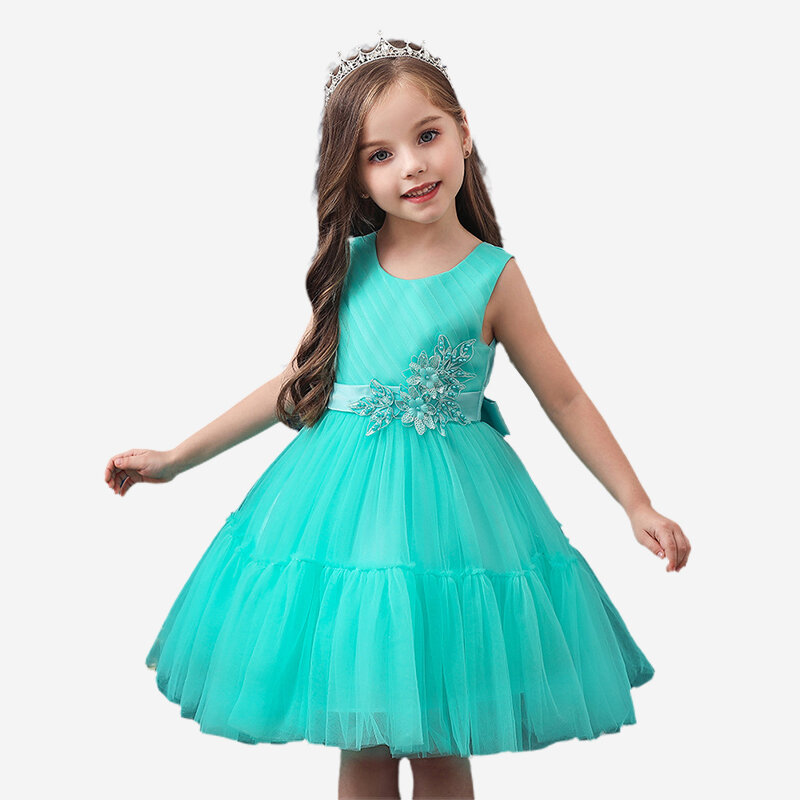 

Girl's Flower Tulle Patchwork Sleeveless Princess Birthday Formal Dress For 3-11Y, White;pink;red;purple;green
