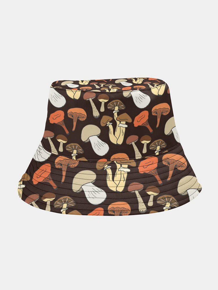 

Collrown Women & Men Mushroom Pattern Print Casual Soft Outdoor Travel Short Brim Bucket Hat, Black