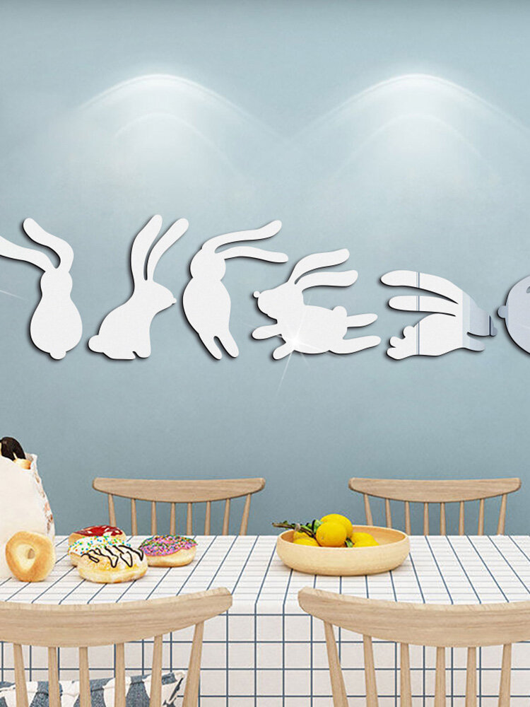 

7PCS Acrylic 3D Easter Bunny Pattern Mirror Sticker Vivid Self-adhesive Festival Decor Home Room Wall Stickers, Silver;gold;black