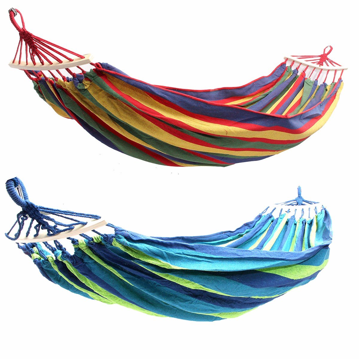 Double 2 Person Hammock Green Fabric 450lb Air Hanging Swinging Outdoor Camping