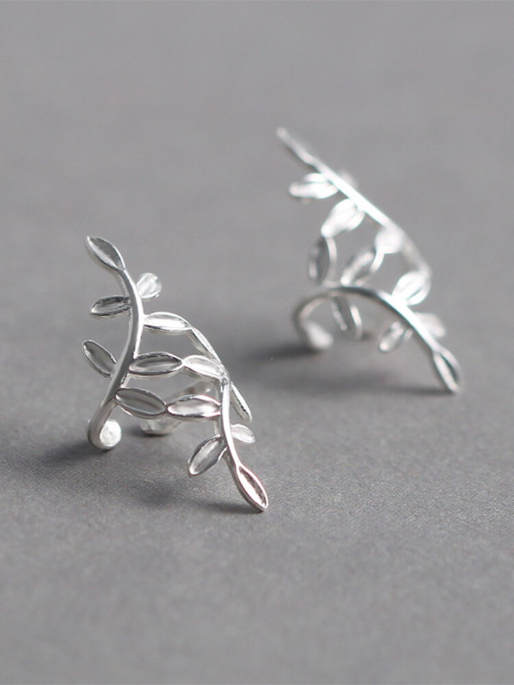 Fashion 925 Sterling Silver Wrap Leaf Cartilage Earrings No Piercing Ear Climber Earrings for Women