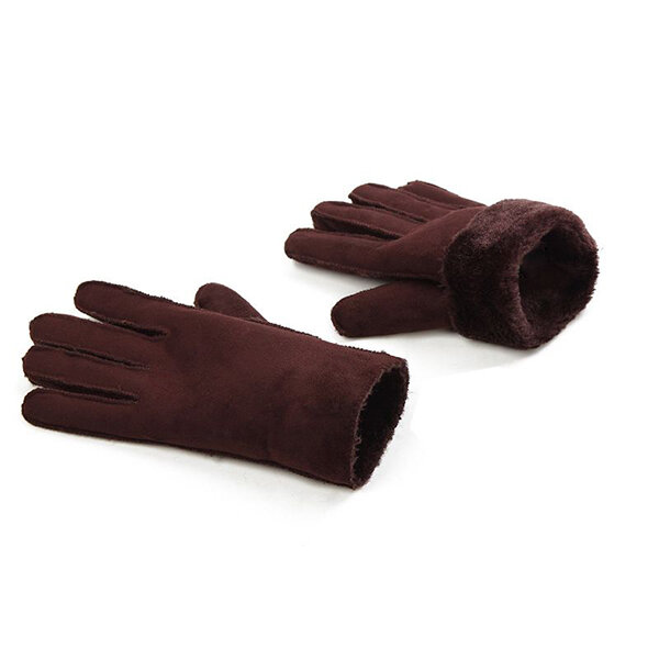 

Men Women Suede Full Finger Gloves Outdoor Windproof Warm Plush Inside Wrist Mittens, Black;camel;grey