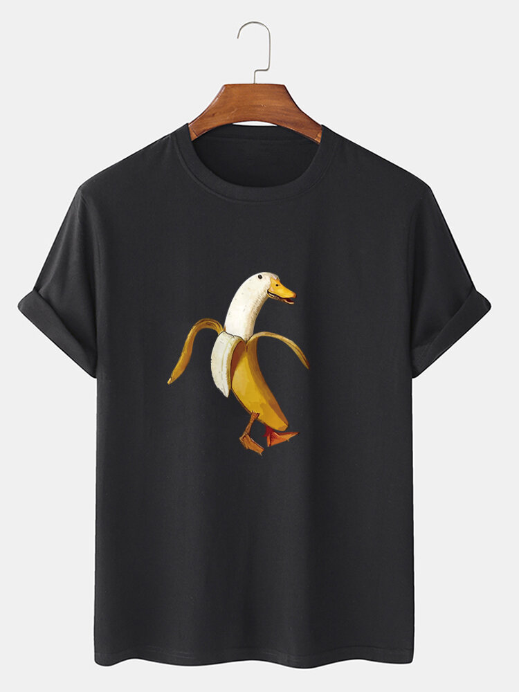 Mens Funny Banana Duck Graphic 100% Cotton Short Sleeve T-Shirts