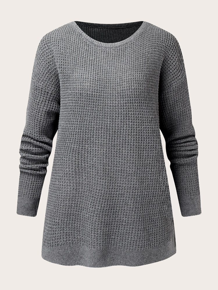 

Plus Size Casual Knitted O-neck Solid Long Sleeve Sweater, Black;coffee;dark gray;khaki;apricot;blue;purple