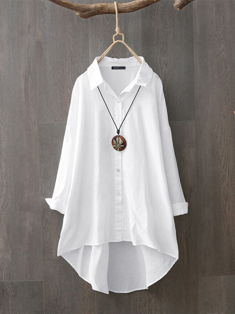 Casual Solid Color Lapel Long Sleeve Plus Size Shirt