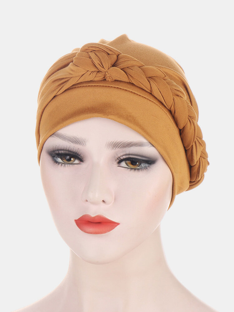Women Cotton Multi Color Solid Casual Sunshade Side Braid Baotou Hats Beanie Hats