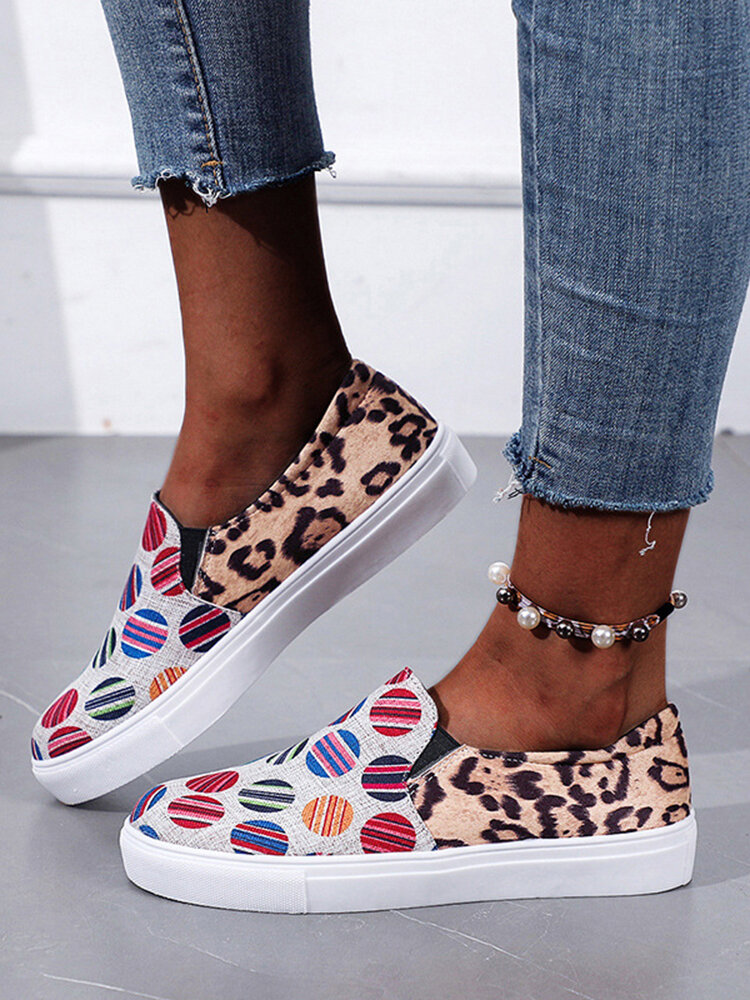 Large Size Women Leopard Pattern Elastic Slip-On Comfortable Canvas Shoes