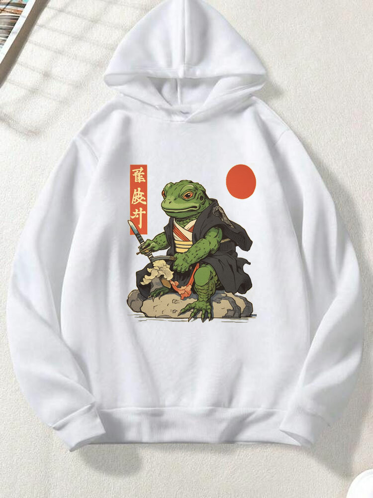 Mens Japanese Cartoon Frog Print Loose Long Sleeve Hoodies Winter