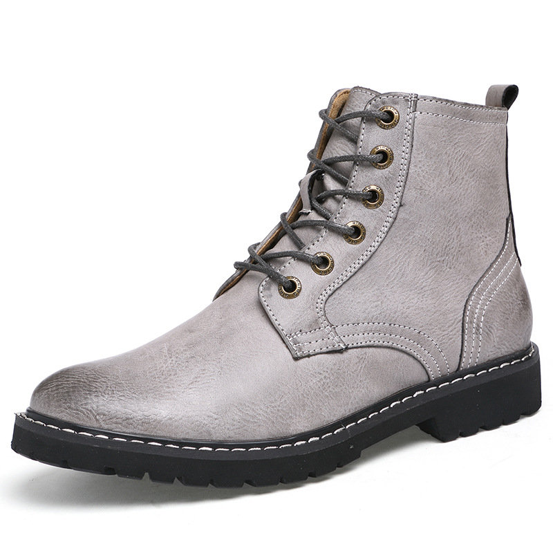 

Men's Vintage Classic Metal Eyelets High Top Lace Up Work Boots, Grey;blue;brown