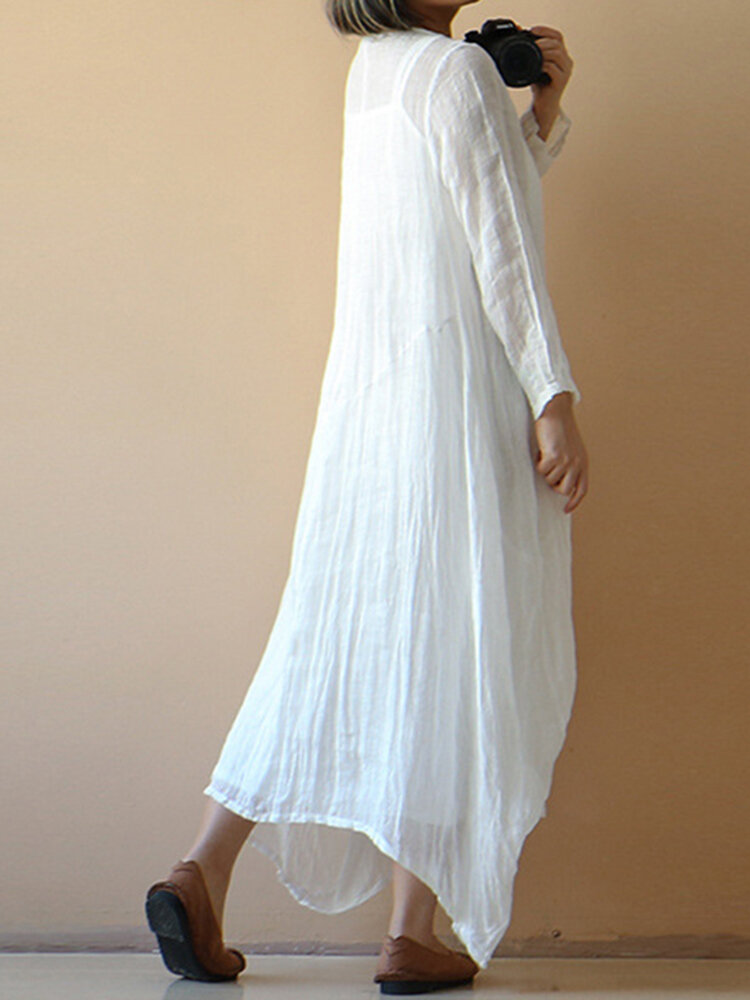 Vintage Asymmetrical Pure Color Long Sleeve Maxi Dresses Online - NewChic