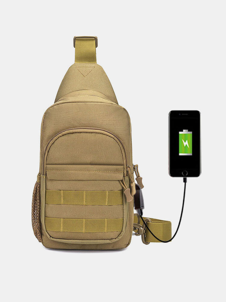 Men Camouflage USB Charging Waterproof Oxford Cloth Travel Sport Riding Shoulder Bag Chest Bag Sling Bag