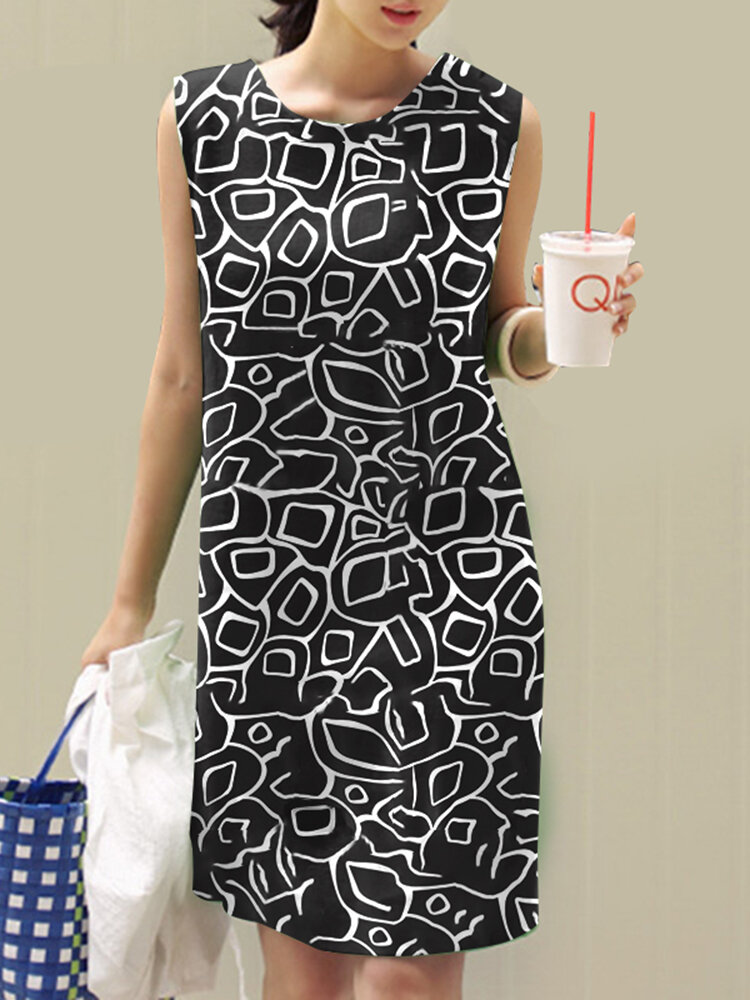 Damen-Pullover mit abstraktem Print, Rundhalsausschnitt, lässig, ärmellos, Kleid