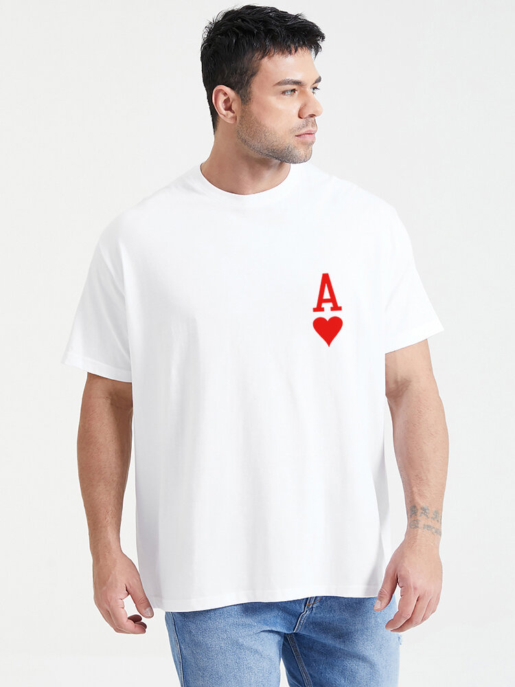 Plus Size Mens Ace Of Hearts Poker Print Fashion Short Sleeve T-Shirts