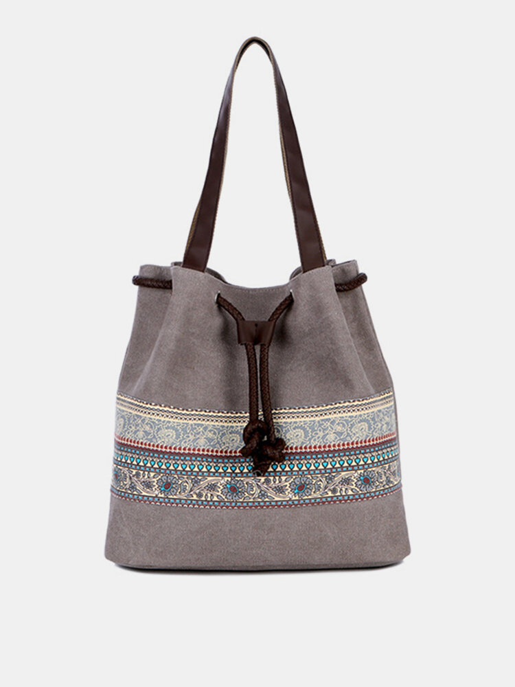 Women Canvas Bohemian Handbag Bucket Bag Shoulder Bag