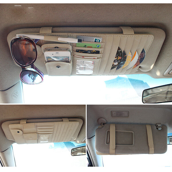 

Car Storage Bag Pu Leather CD Holder Sunscreen Shade Carriage Bag, Black