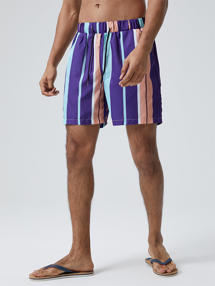 ChArmkpR Men Striped Multi Color Wide Legged Quick Dry Board Shorts