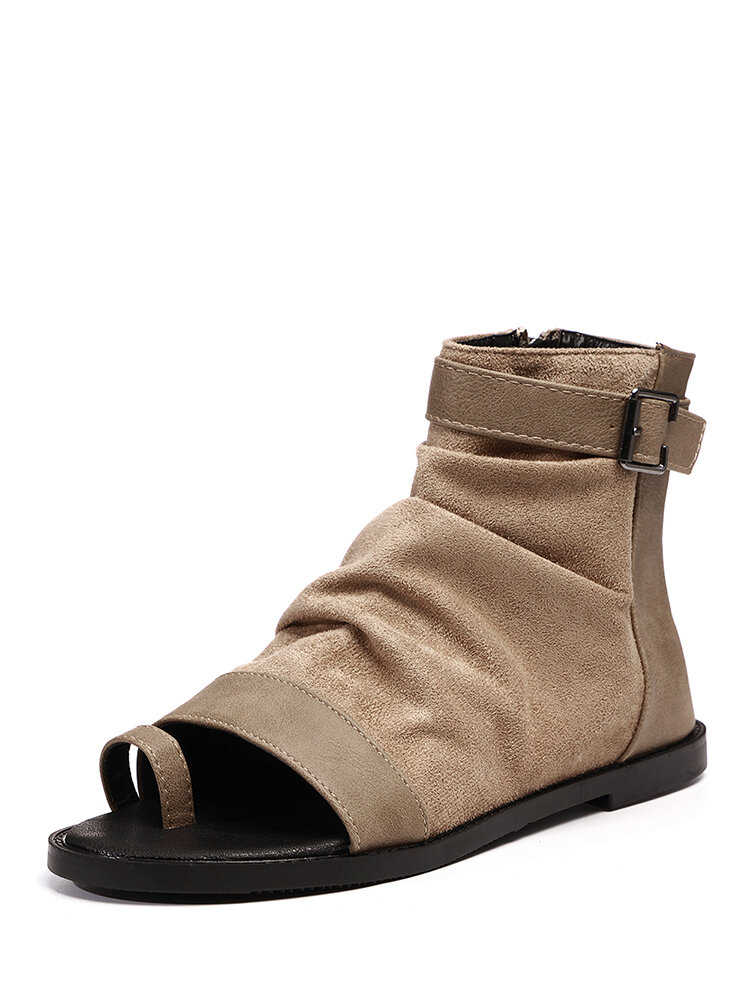

Women Peep Toe Ring Zippers Flats Bag heel Shoes, Black;beige