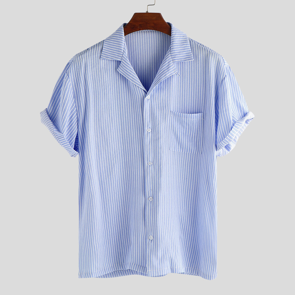 Striped Chest Pocket Short Sleeve Shirts