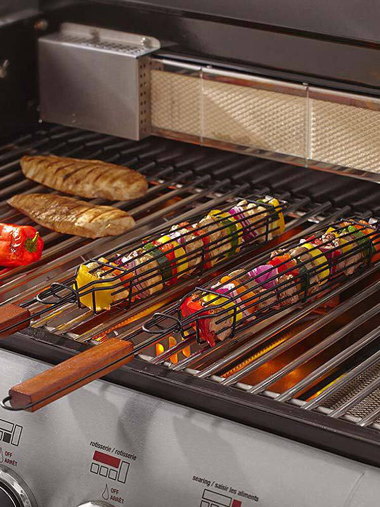 

1 PC BBQSausage Clip Grill Mesh Nonstick Outdoor Portable Grilling Net Kitchen Accessories, Wood