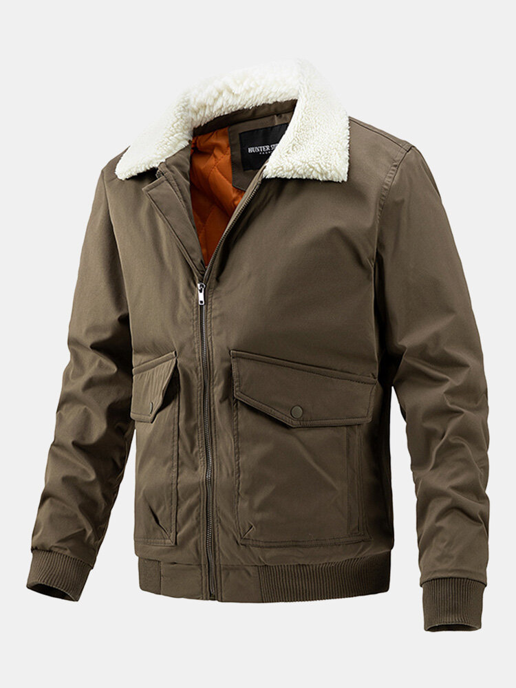 

Borg Collar Quilted Lined Warm Jacket, Khaki;black;army green