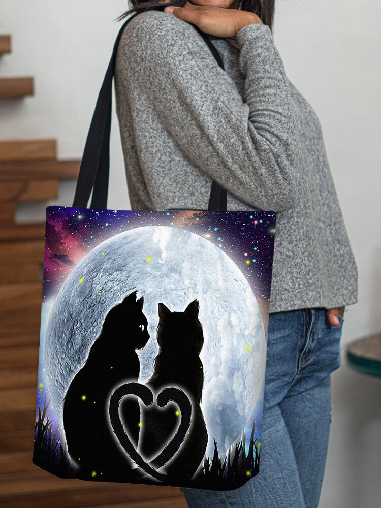 Women Couple Cat Pattern Print Shoulder Bag Handbag Tote