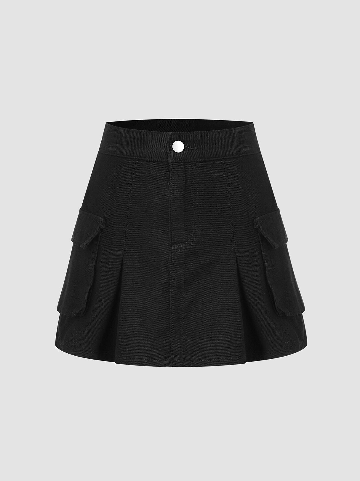 Minifalda de mezclilla de cintura alta con bolsillo plisado liso
