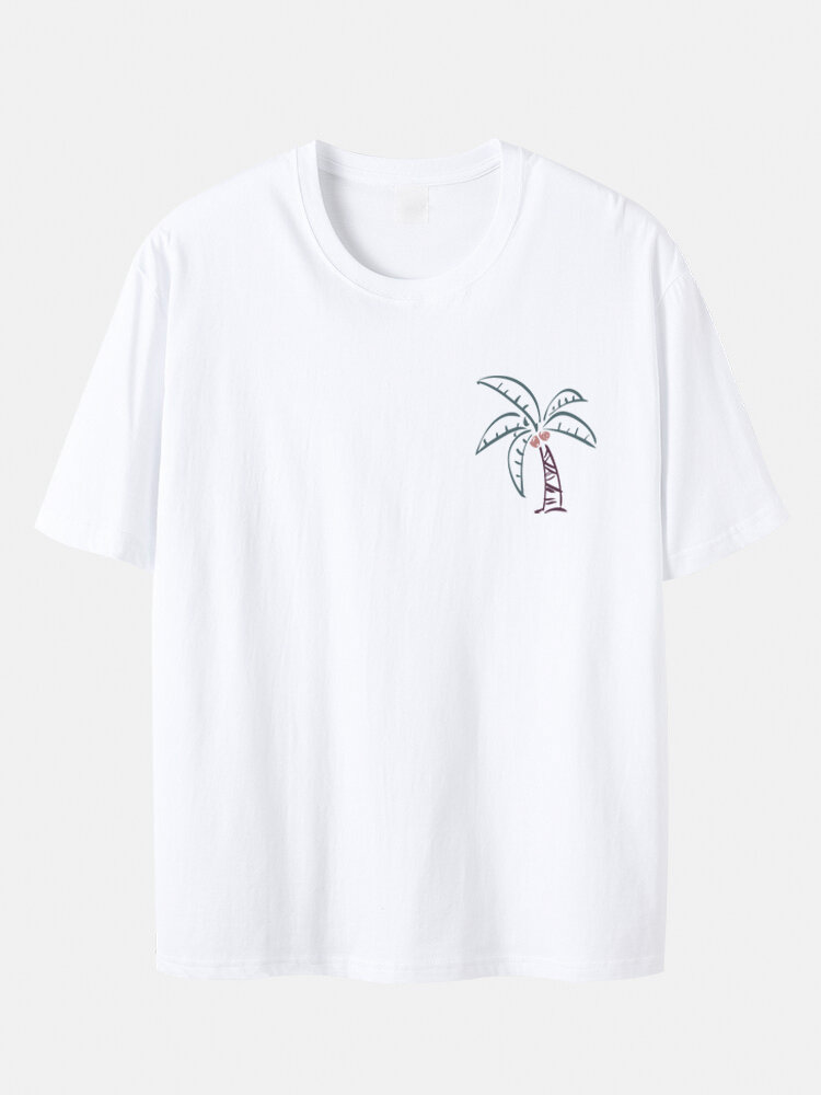 

Plus Size Palm Tree Chest Print T-Shirts, White;blue;khaki;gray