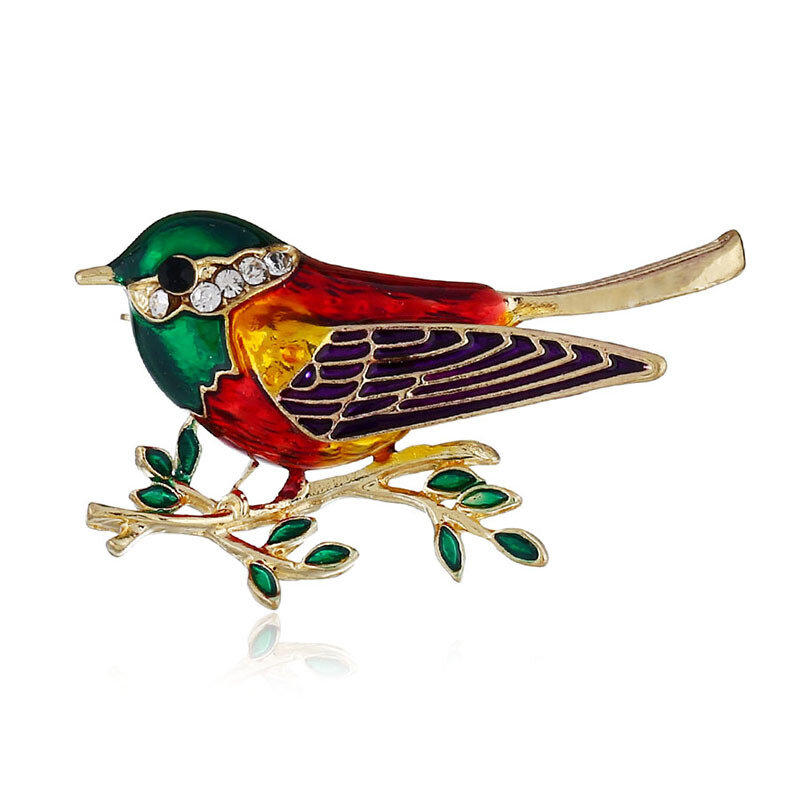 

Cute Colorful Brooch Gold Enamel Bird Branche Pin Trendy Accessories Elegant Gift for Women, Gold yellow;golden green;colorful
